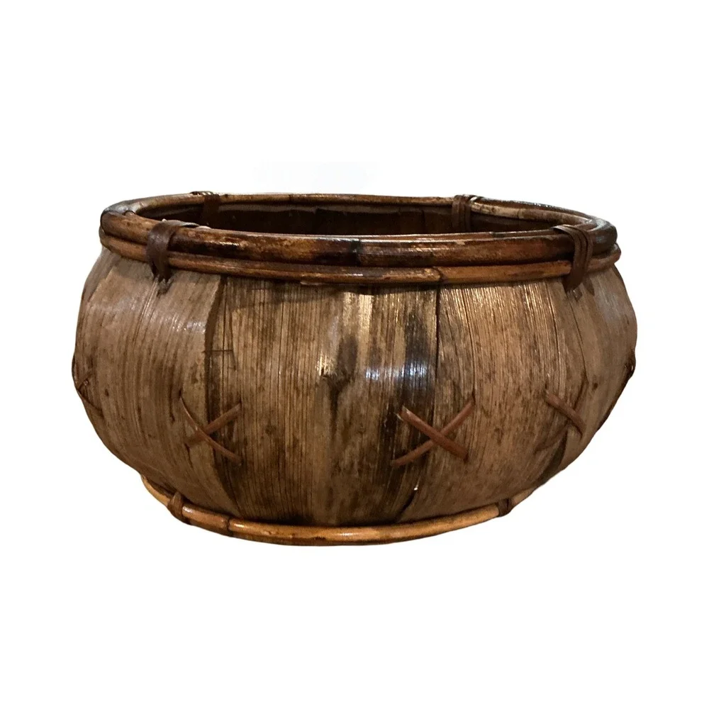 Global Influences 1997 Medium Tacong Bowl Woven Wood Basket 8.5